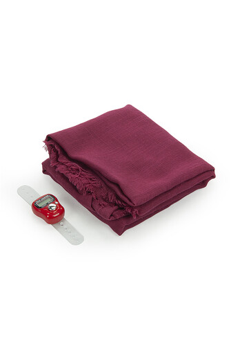 5 Pieces Tulle Pouch Cotton Mevlüt Cloth and Zikrmatik Counter Set Claret Red - 3