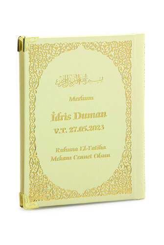 50 Adet İsim Baskılı Ayet-el Kürsi Desenli Yaldızlı Deri Ciltli Çanta Boy Yasin Kitabı Mevlüt Hediyesi 128 Sayfa Krem - 2
