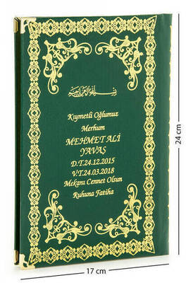 50 ADET - İsim Baskılı Ciltli Yasin Kitabı - Orta Boy - 176 Sayfa - Yeşil Renk - Mevlid Hediyeliği 