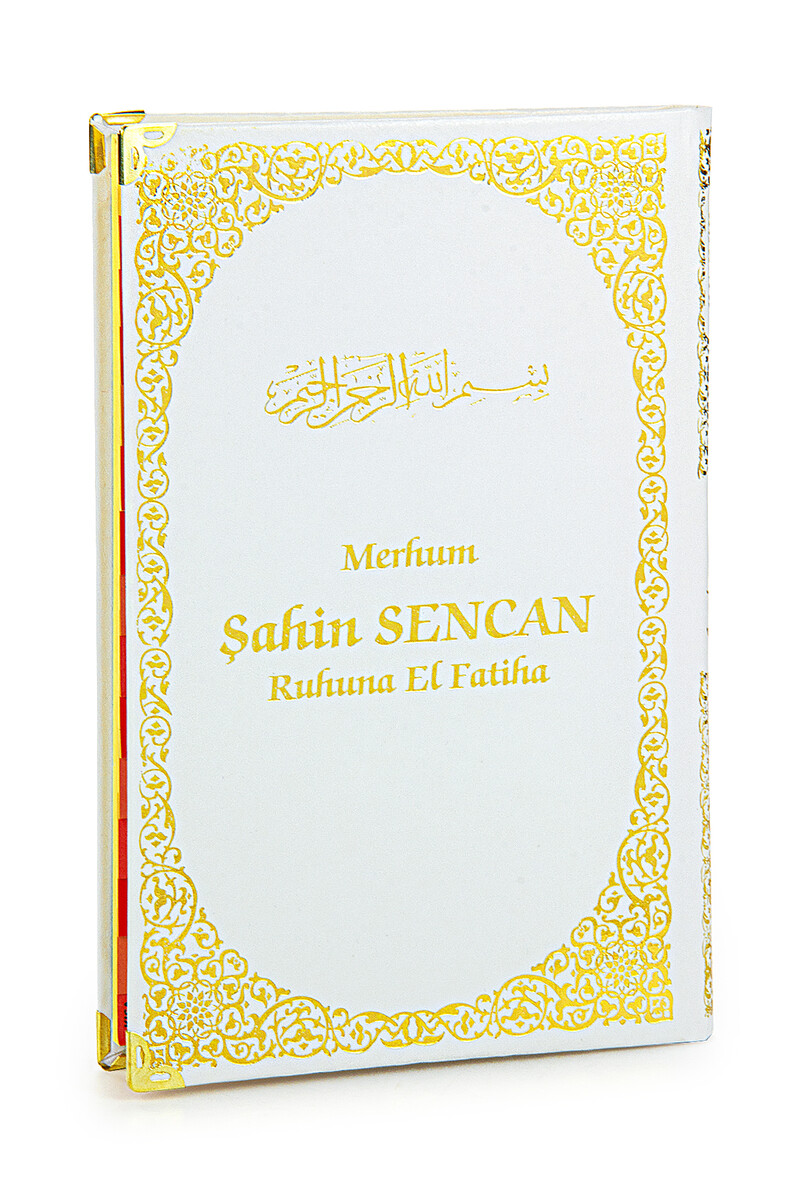 50 Adet İsim Baskılı Kutulu Tesbihli Orta Boy Deri Ciltli Yasin Kitabı Mevlüt Hediyesi Beyaz - 4