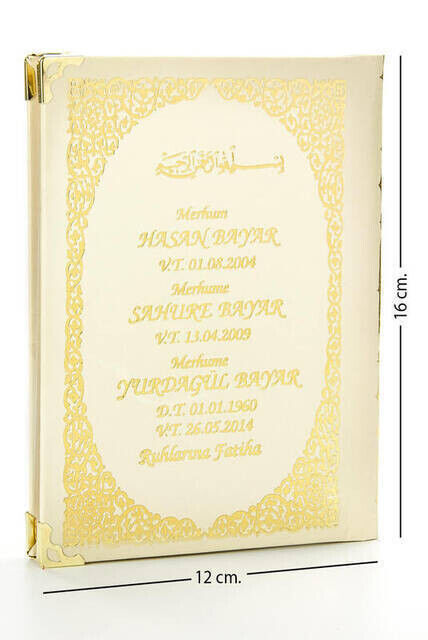 50 PCS - Name Printed Hardcover Book of Yasin - Bag Size - Beige - 128 Pages - Mevlit Gift - 2