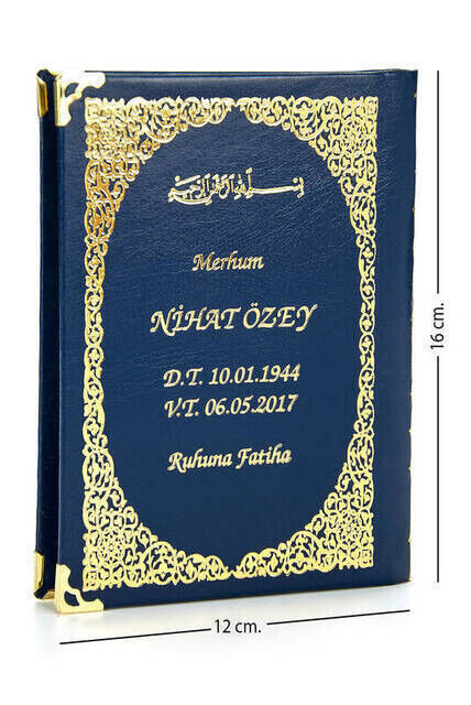 50 PCS - Name Printed Hardcover Book of Yasin - Bag Size - Navy Blue - 128 Pages - Mevlit Gift - 1