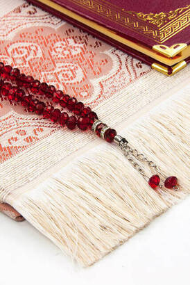 50 PCS - Name Printed Hardcover Book of Yasin - Prayer Rug - Crystal Rosary Set - Mevlit Gift - 2