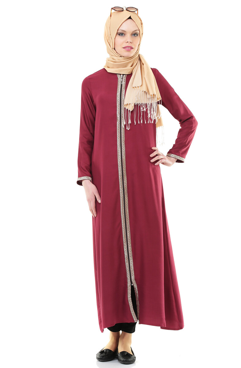 5009-3 Claret Red Prayer Dress With Zipper - 1