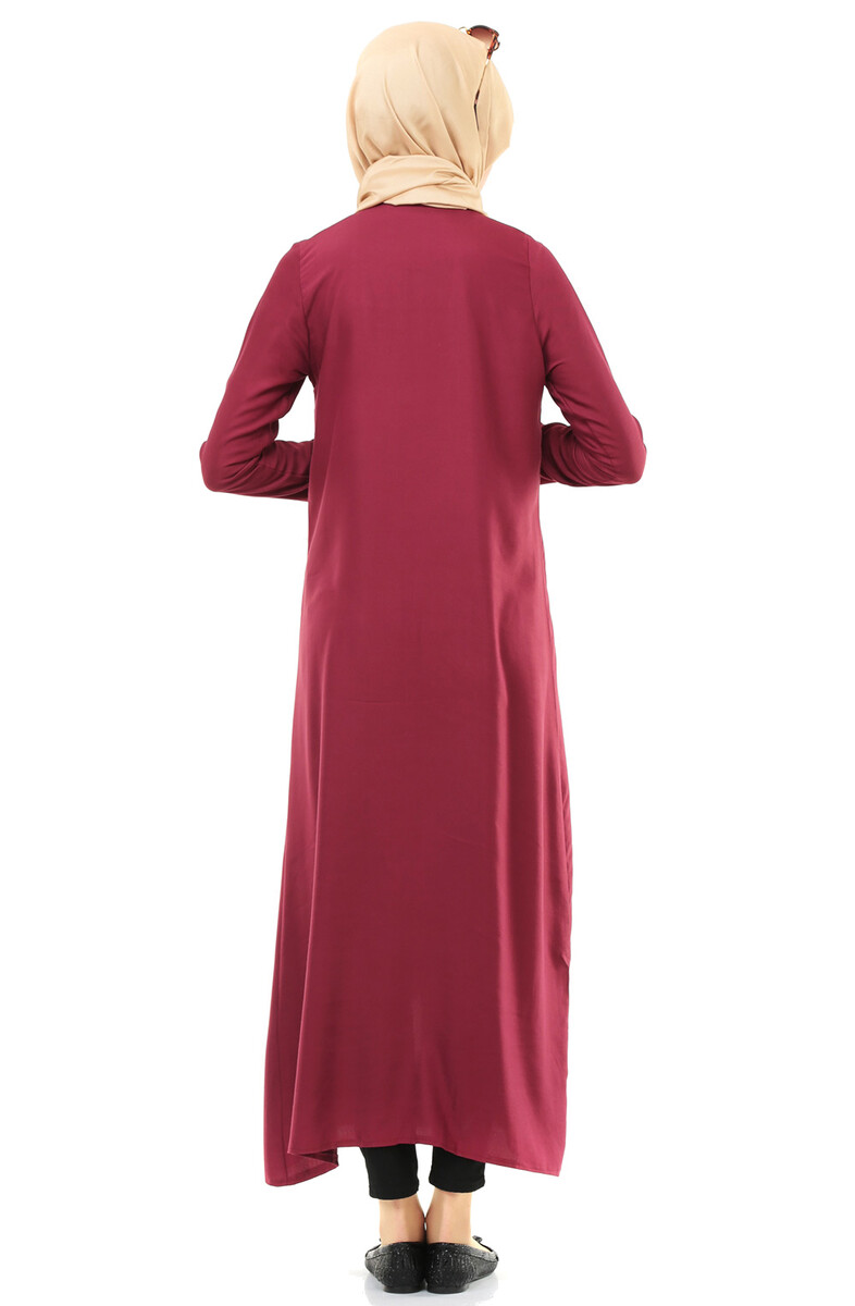 5009-3 Claret Red Prayer Dress With Zipper - 2