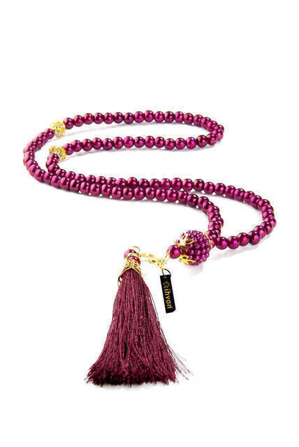 99 pcs Pearl Tasbih with Vavlı Tughra - Fuchsia - 1