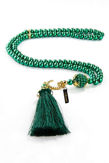 99 pcs Pearl Tasbih with Vavlı Tughra - Light Green-3131 - 1