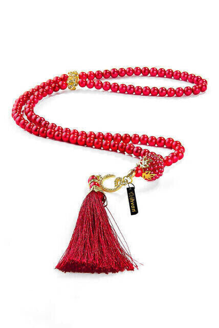 99 pcs Pearl Tasbih with Vavlı Tughra - Red - 1