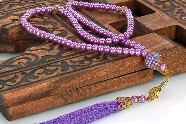 99 pcs Pearl Tasbih with Vavlı Tughra Purple - 2