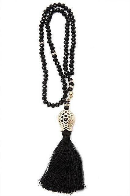 99 Piece Crystal Hajj Umrah Gift Rosary with Tulip Patterned Tassel - 6mm Black-3141 - 1