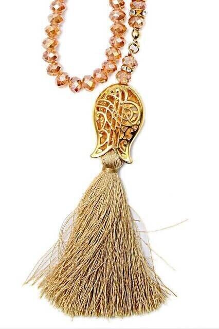 99 pieces Crystal Hajj Umrah Gift Prayer Beads with Tulip Patterned Tassel - 8mm Gold-3130 - 3