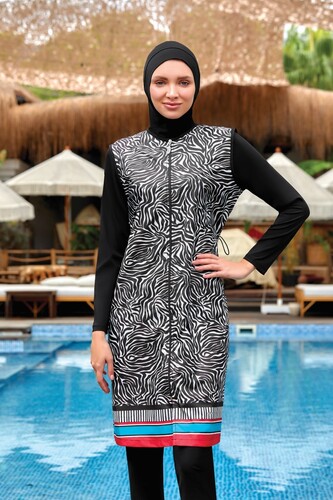 Adasea Andela Vest Look Fully Covered Hijab Swimsuit 2235-23 Black - 1