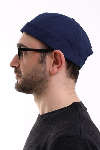 Adjustable Velcro Men's Beanie Skullcap - Navy Blue - 3