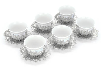 Ahsen Set of 6 Coffee Serving Cups Blue Patterned Silver Color - 3