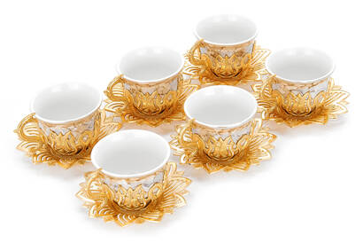 Ahsen Set of 6 Coffee Serving Cups Brown Patterned - 3