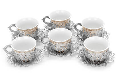 Ahsen Set of 6 Coffee Serving Cups Brown Patterned Silver Color - 2