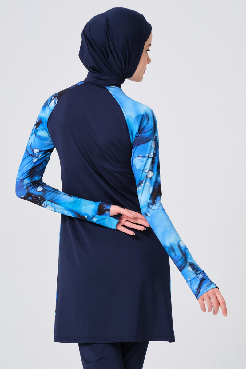 Alfasa Swimmer Fully Covered Hijab Swimsuit 23679-23 Navy Blue - 6