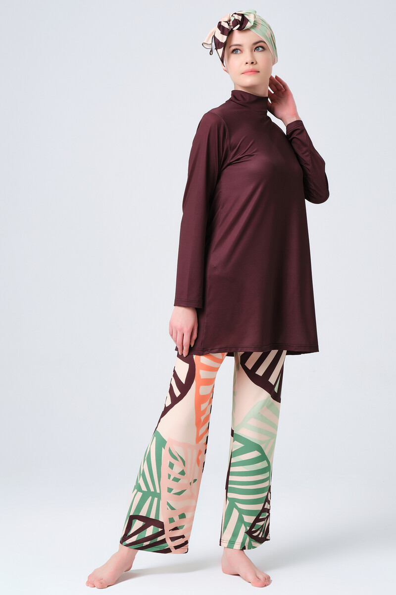 Alfasa Toprak Fully Covered Hijab Swimsuit 23670-23 Brown - 4