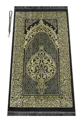 Bag Size Velvet Yasin Book - Prayer Rug - Rosary and Mevlid Gift with Transparent Box - Black - 5