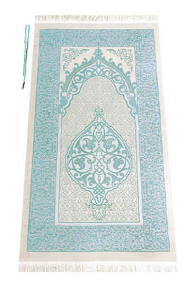 Bag Size Velvet Yasin Book - Prayer Rug - Rosary and Mevlid Gift with Transparent Box - Blue - 5