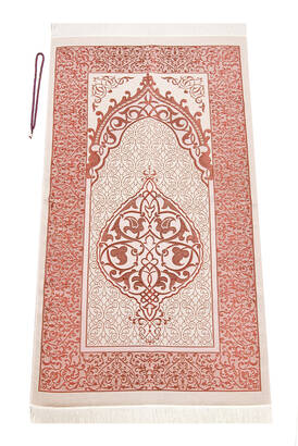 Bag Size Velvet Yasin Book - Prayer Rug - Rosary and Mevlid Gift with Transparent Box - Claret Red - 5