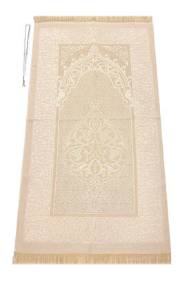 Bag Size Velvet Yasin Book - Prayer Rug - Rosary and Mevlid Gift with Transparent Box - Cream - 5