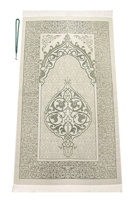 Bag Size Velvet Yasin Book - Prayer Rug - Rosary and Mevlid Gift with Transparent Box - Green - 5