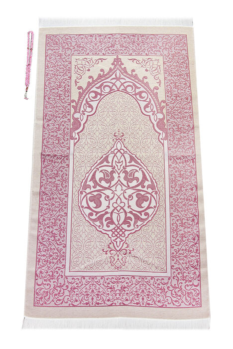 Bag Size Velvet Yasin Book - Prayer Rug - Rosary and Mevlid Gift with Transparent Box - Pink - 5