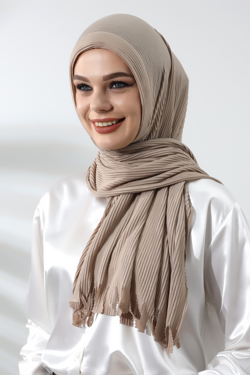 Beige Hijab Ready Made Practical Corded Cotton Shawl - 1