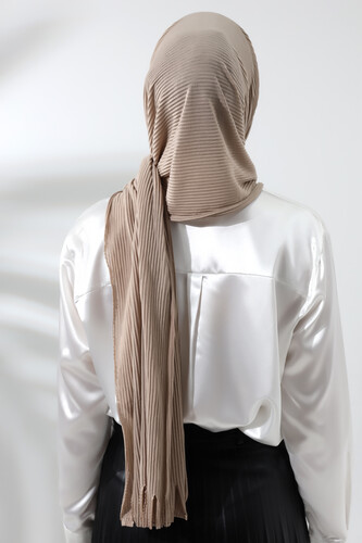 Beige Hijab Ready Made Practical Corded Cotton Shawl - 6