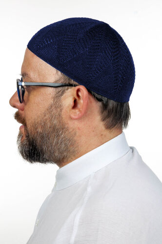 Berra Çelik Knitted Lace Prayer Cap Navy Blue 1 Piece - 3