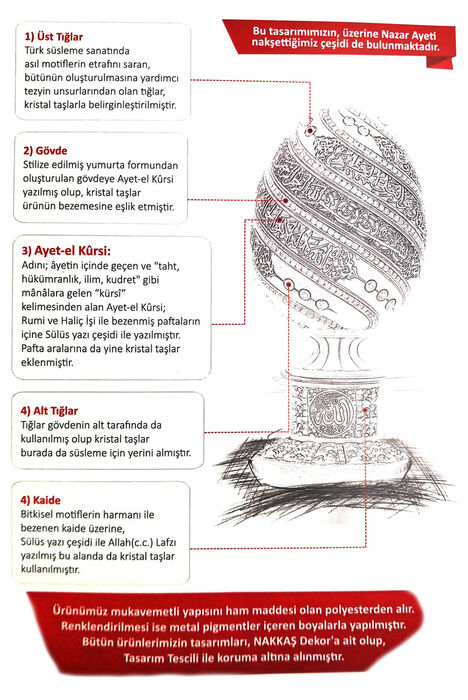 Yumurta Ayetel Kürsi Kristal Taşlı Dini Hediyelik Biblo (Küçük Boy) Gümüş - 2