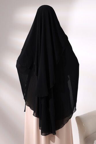 Black Chiffon Three Layer Veiled Long Hijab Soufflé Scarf - 6