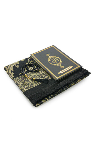 Black Dowry Prayer Rug Set, Religious Gift Suitable for Bride's Bundle, Personalized Yasin Book - 3