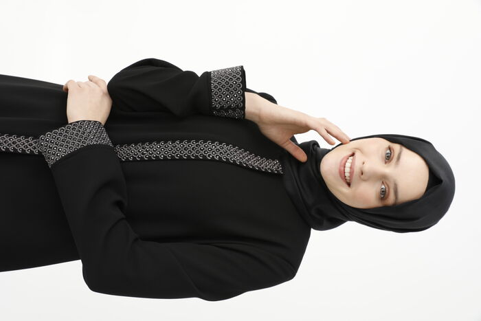 Black Herringbone Stone Embroidered Anne Abaya 9378-22 - 4