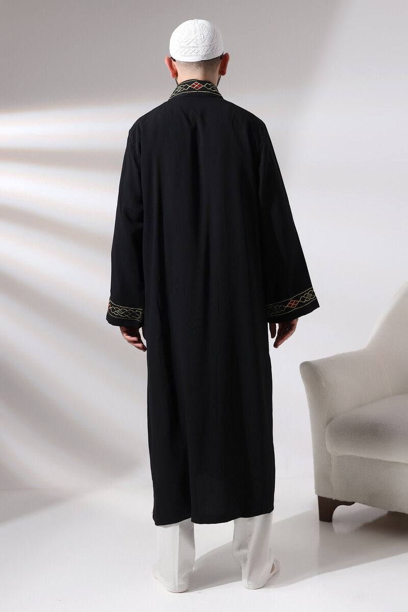 Black Men's Prayer Dress Pattern Embroidered Judge Collar Imam Robe - 9