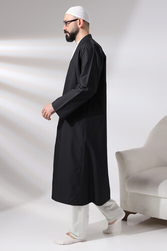 Black Men's Prayer Robe V-Neck Buttonless Open Front Prayer Robe - 6