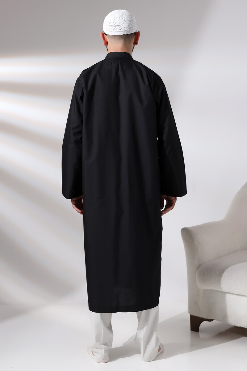 Black Men's Prayer Robe V-Neck Buttonless Open Front Prayer Robe - 7