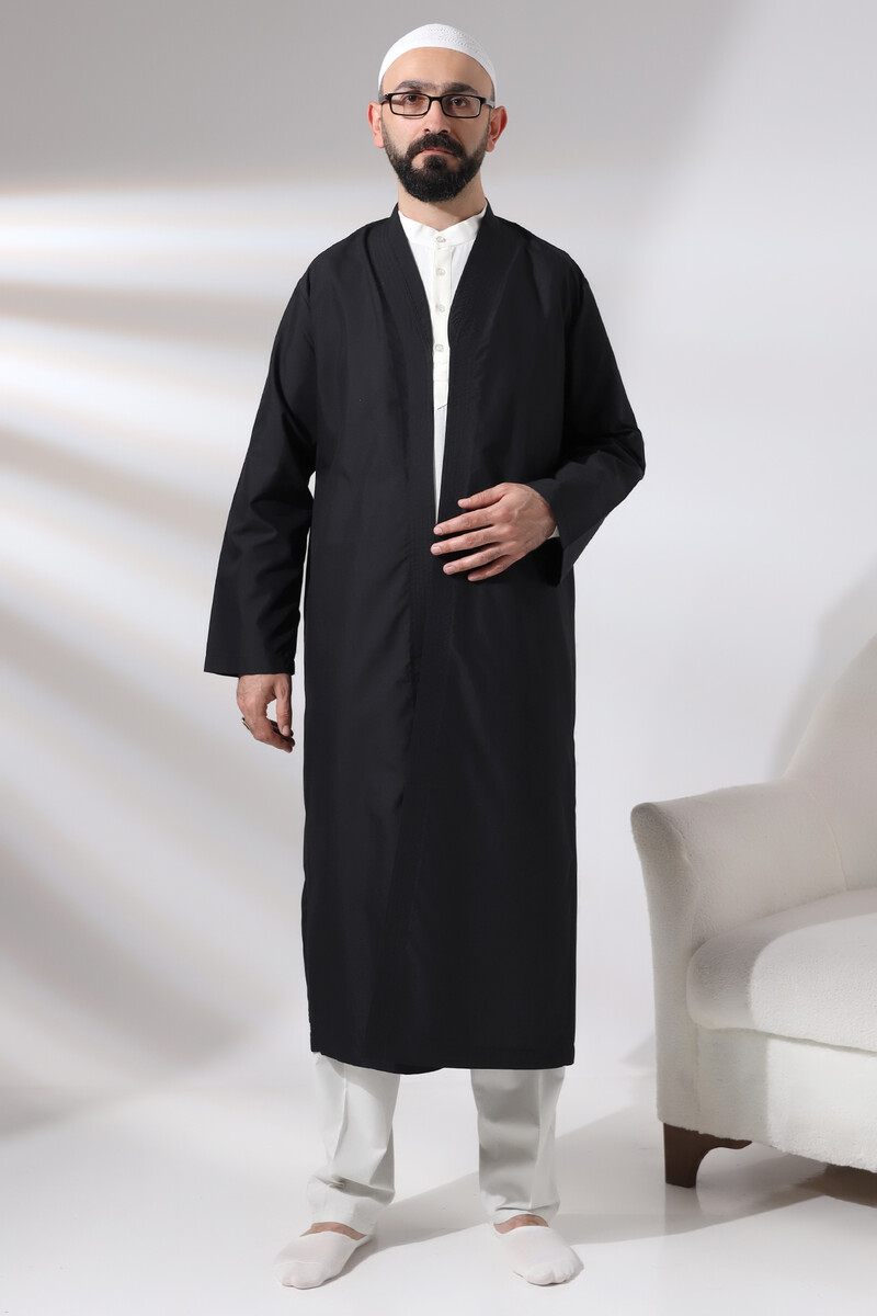 Black Men's Prayer Robe V-Neck Buttonless Open Front Prayer Robe - 9