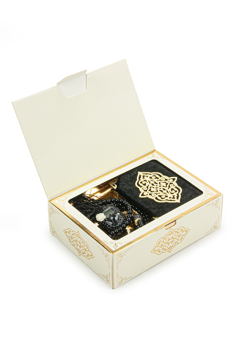 Black Stone Chanting - Pocket Size Arabic Yasin-i Şerif - Hajj Umrah Gift Set with Pearl Prayer Beads - 1