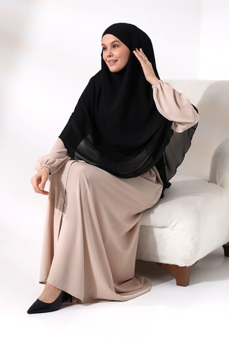 Black Three Layer Veiled Short Chiffon Hijab Soufflé Scarf - 7