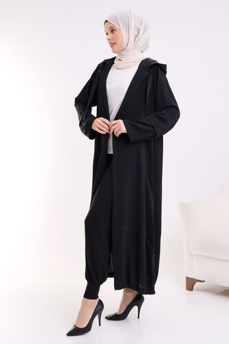 Black Women's Elastic Waist Abaya Bottom, Comfortable Cut Hijab Shalwar Trousers - 3