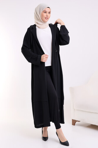 Black Women's Elastic Waist Abaya Bottom, Comfortable Cut Hijab Shalwar Trousers - 4