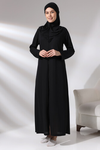 Black Women's Zippered One-Piece Self-Covered Prayer Dress - 1