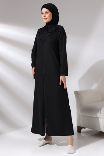 Black Women's Zippered One-Piece Self-Covered Prayer Dress - 2