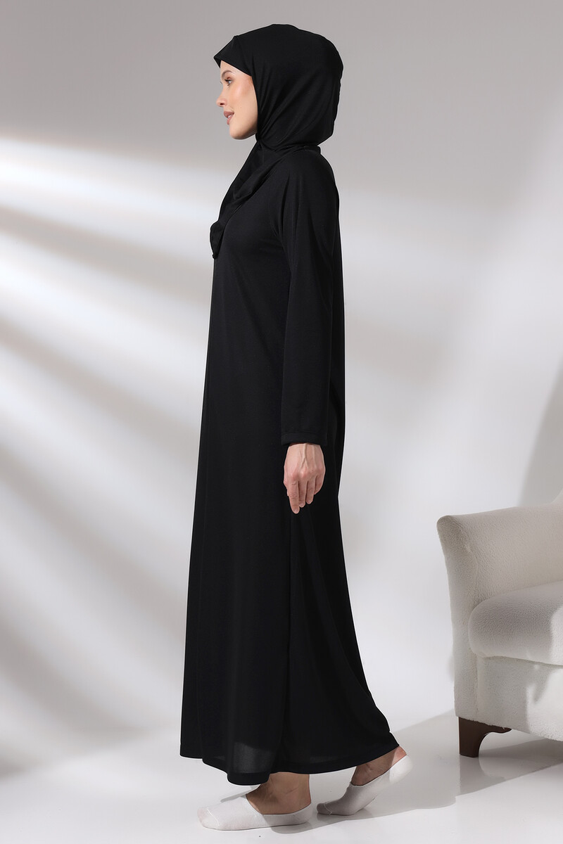 Black Women's Zippered One-Piece Self-Covered Prayer Dress - 3