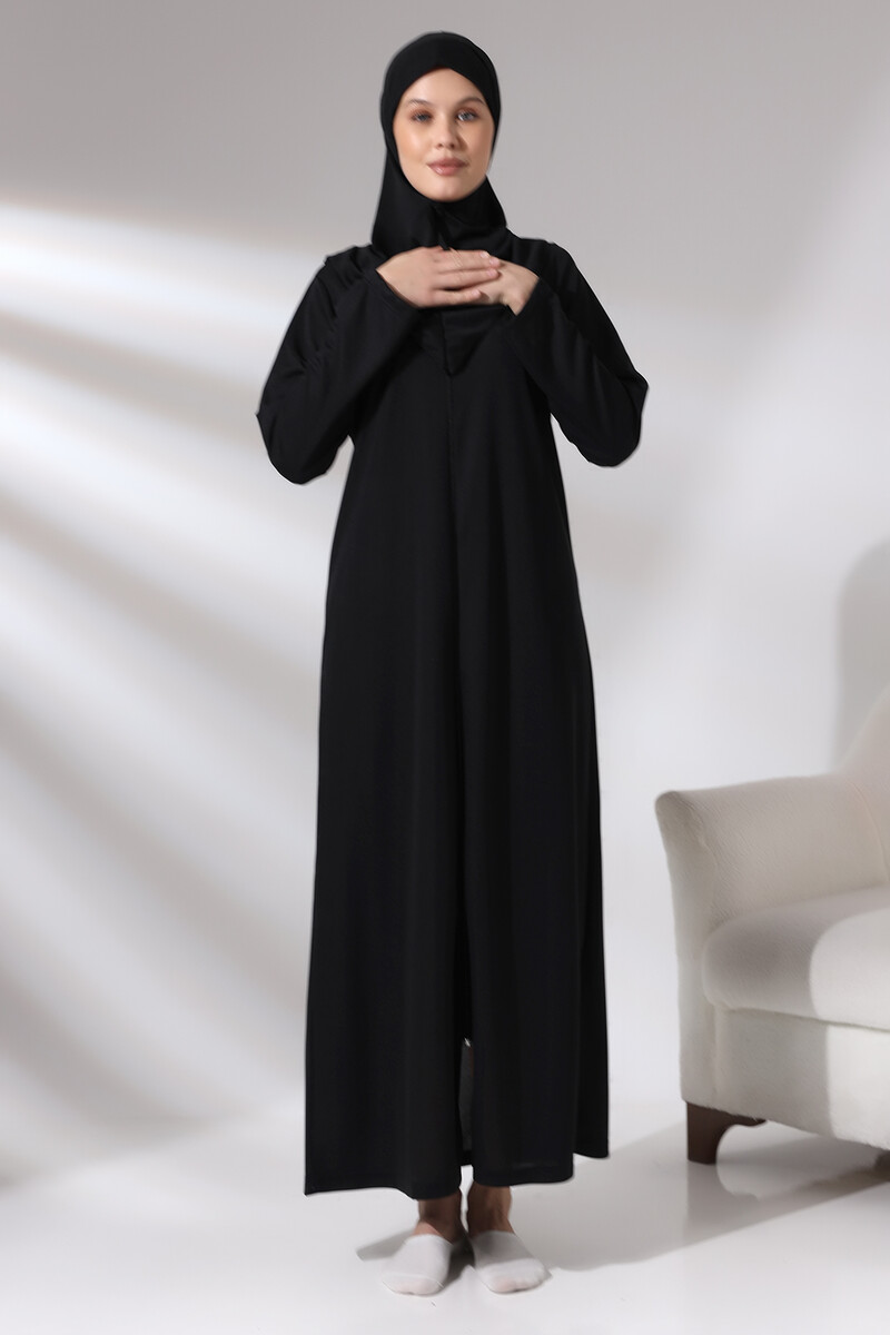 Black Women's Zippered One-Piece Self-Covered Prayer Dress - 5