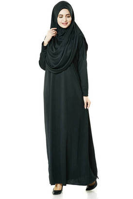 Black Prayer Dress - Kaaba Pattern Prayer Rug and Rosary - Worship Set - 5