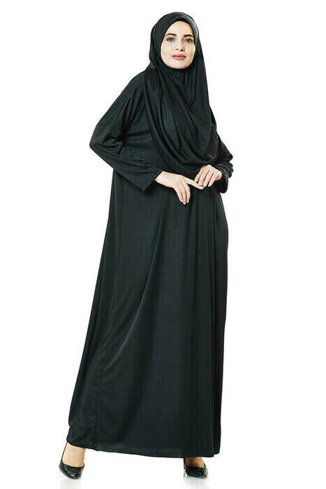 Black Prayer Dress - Kaaba Pattern Prayer Rug and Rosary - Worship Set - 9