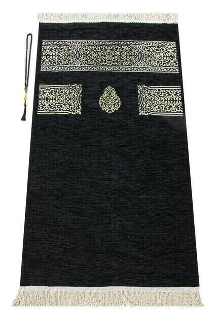 Black Prayer Dress - Kaaba Pattern Prayer Rug and Rosary - Worship Set - 11